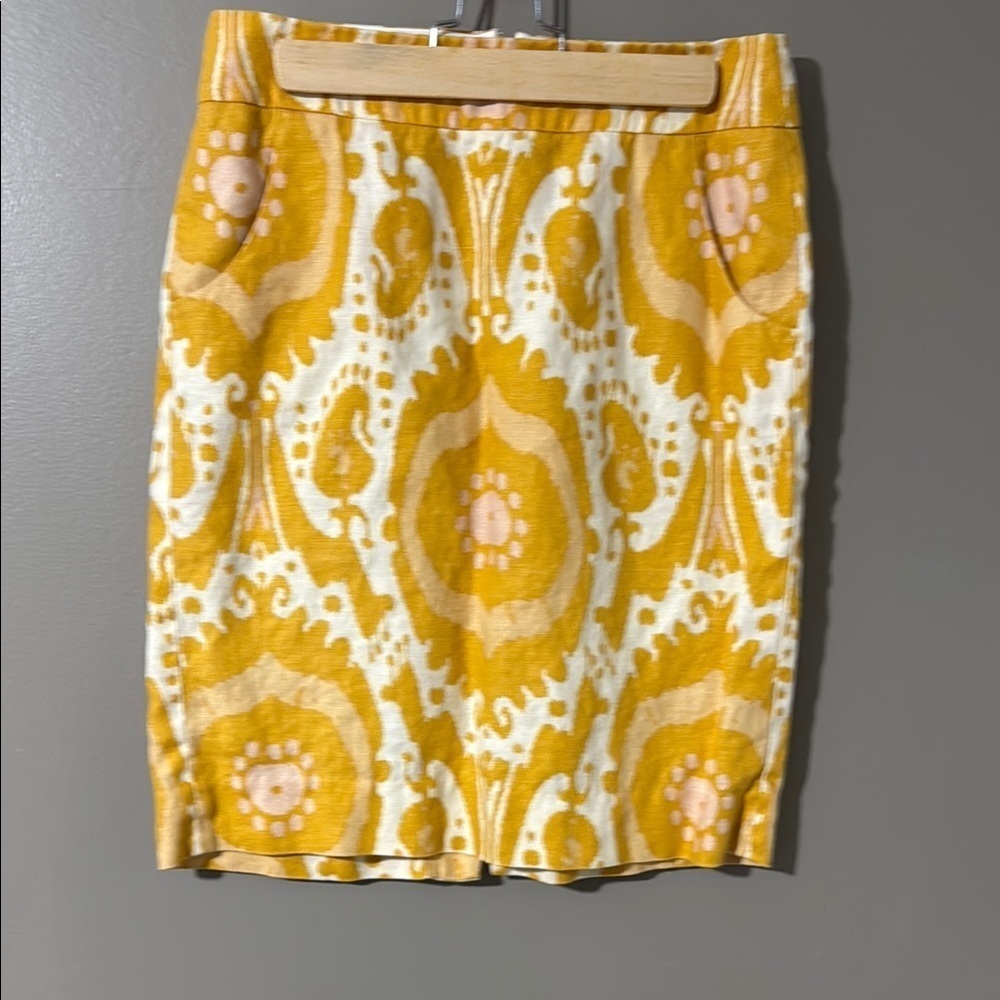 J. Crew Gold and White Mini Pencil Skirt Resort Wear
